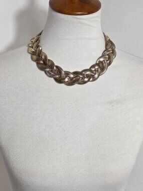 Vintage Monet Gold Tone Braided Collar Necklace Wide Intertwined Liquid Link